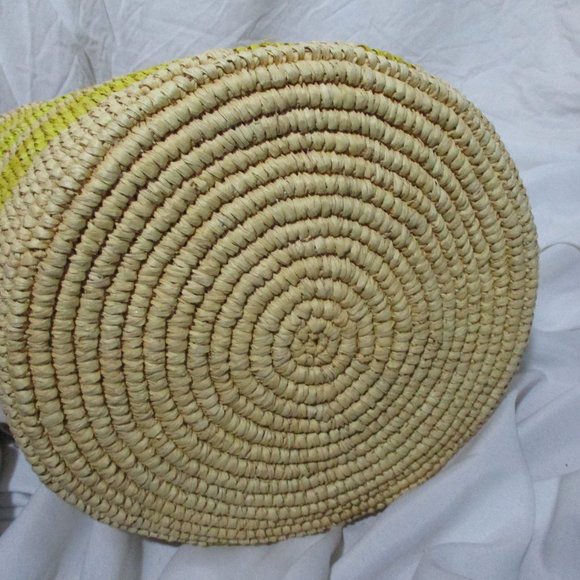 New SENSI STUDIO Woven Basket Bucket TOTE Bag NATURAL YELLOW Purse - Picture 4 of 7